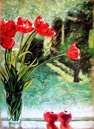 Amapolas y dos manzanas